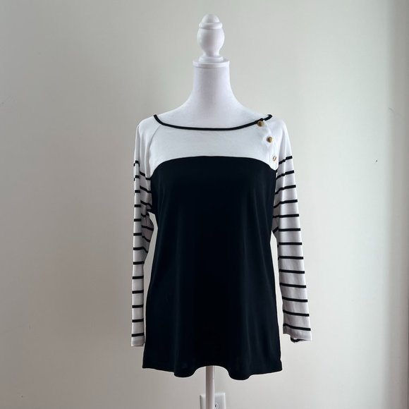 Lauren Ralph Lauren Tops - EUC Lauren Ralph Lauren Black & White Striped Top Size XL